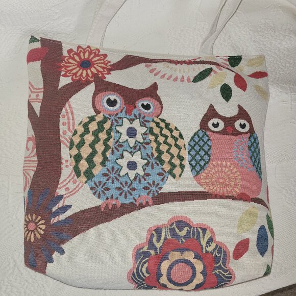 2 Vintage Owl Zippered & Lined Tote Bags - Picture 13 of 16